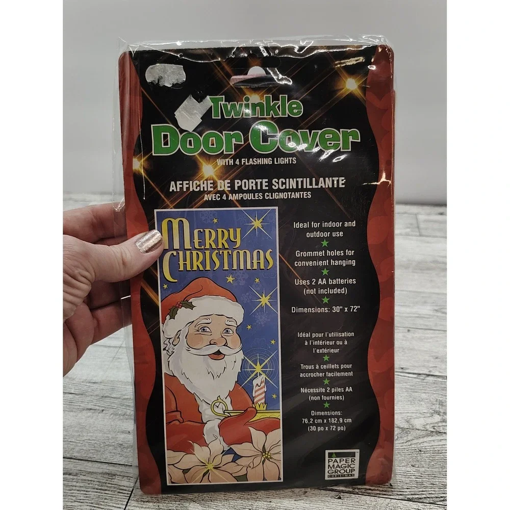 Vintage Y2K Twinkle Door‎ Cover Merry Christmas Santa Lights NIP 30x72